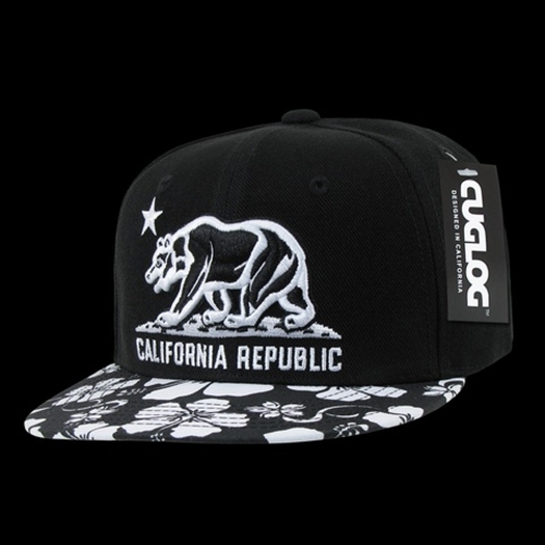Decky C14-BLK Floral Snapback, Cali Bear and Black
