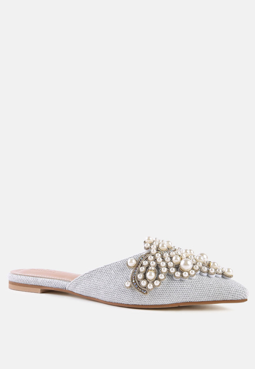 Astre Pearl Embellished Shimmer Mules