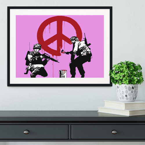 Banksy Soldiers Painting CND Sign Purple Framed Print