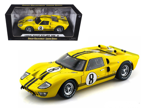 1966 Ford GT-40 MK II #8 Yellow with Black Stripes 1/18 Diecast Model