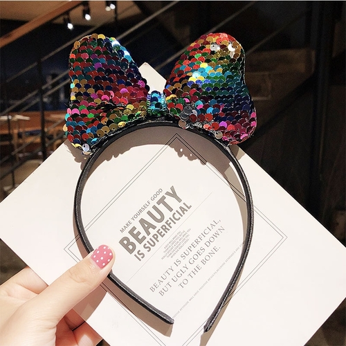 New Girls Cute Colorful Sequin Crown Bow Cat Ears