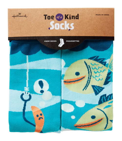 Hallmark 6519342 Toe of a Kind Fishing Crew Socks Cotton, Assorted