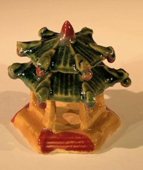 Glazed Ceramic Pagoda Figurine - 2"