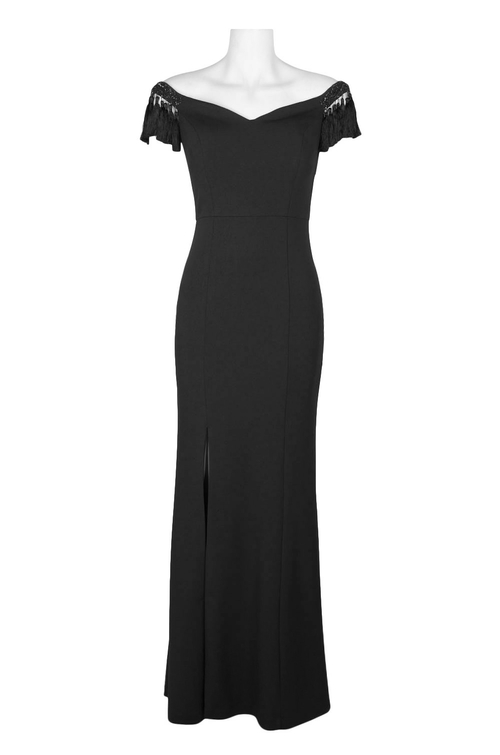 Aidan Mattox Off-Shoulder Tassel Sleeve Slit Front Zipper Back Bodycon