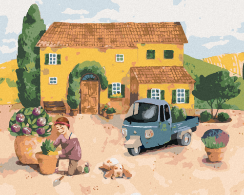 Paint by Numbers - WOMAN PLANTING FLOWERS BY A HOUSE IN PROVENCE