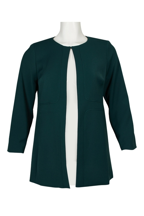 Tahari ASL Crew Neck Hook & Eye Closure Piping Detail Solid Crepe