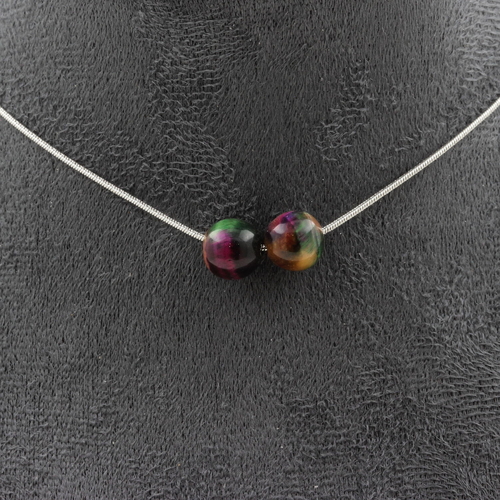 Two-tone Fuschia Tiger's Eye 8 mm 2 beads necklace.