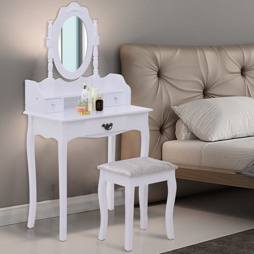 HOMCOM Vanity Table Set with Mirror and 3 Drawers, 360¬∞ Rotatable