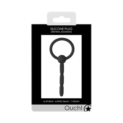 Ouch! Urethral Sounding Silicone Plug With Ring Black 8 mm