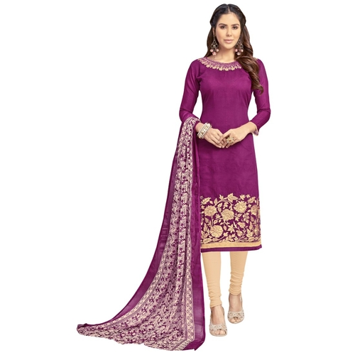 Chanderi Fabric Wine Color Dress Material