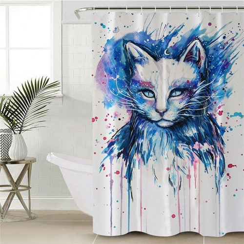 Blue Art Painting Cat Shower Curtain