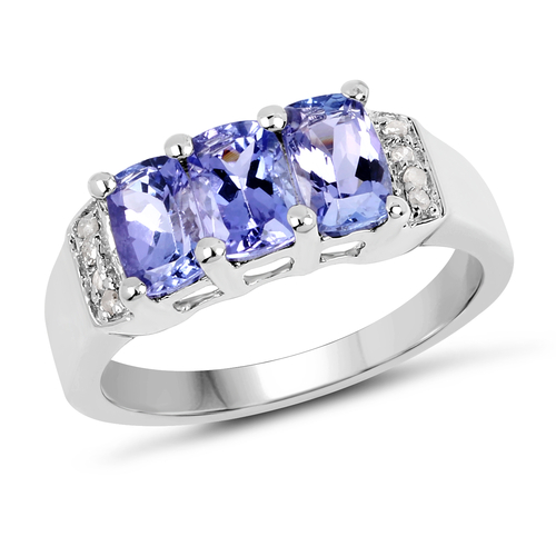 1.63 Carat Genuine Tanzanite & White Diamond .925 Sterling Silver Ring