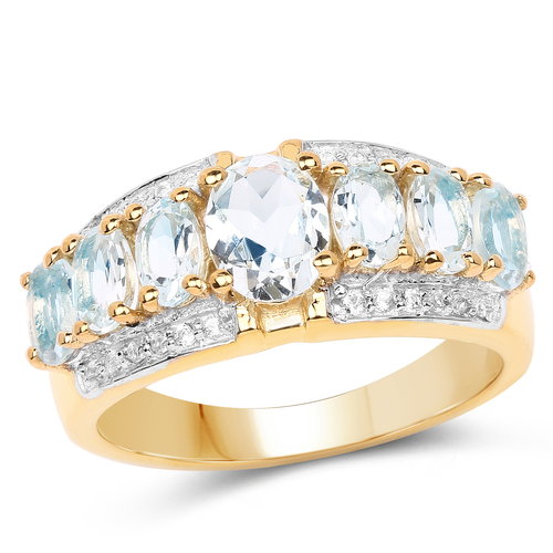 14K Yellow Gold Plated 2.02 Carat Genuine Aquamarine and White Topaz