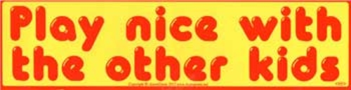 Play Nice with the Other Kids bumper sticker - 11" by 3"