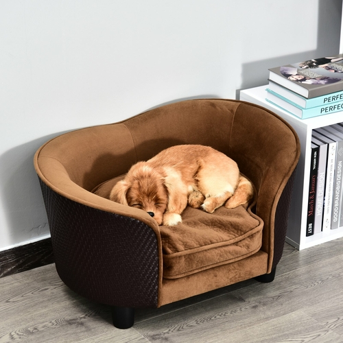 PawHut Rattan Style Pet Dog Cat Sofa Pet Bed Warm Dog Bed Chair with