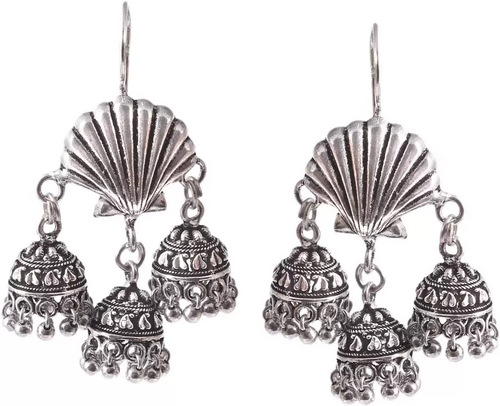 German Silver Oxidised hook drop party wear bollywood style Designer