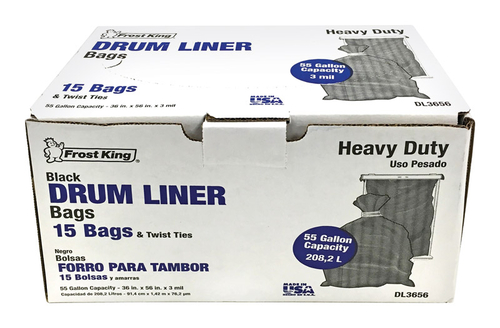 Frost King 6608806 55 gal Drum Liner Twist Tie - Black, 15 per pac