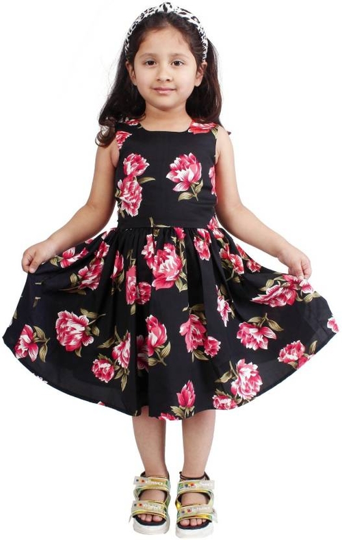 Girls Below Knee Casual Dress (Multicolor, Sleeveless)