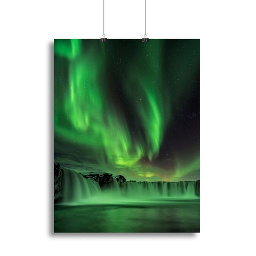 Northern light on Godafoss Canvas Print or Poster
