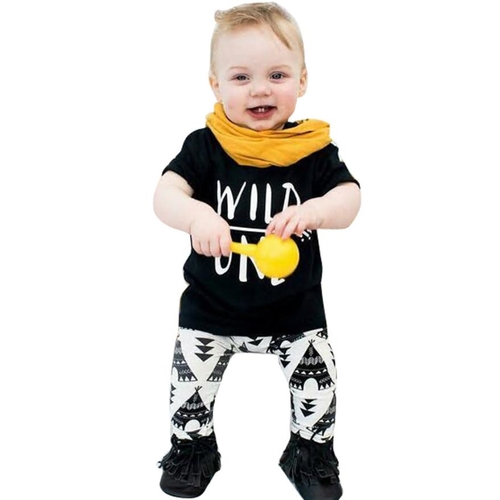 Baby Set Letter Print T Shirt +Geometric