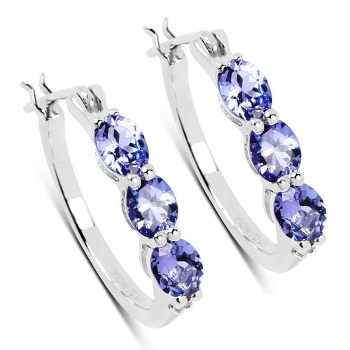 1.99 Carat Genuine Tanzanite and White Diamond .925 Sterling Silver