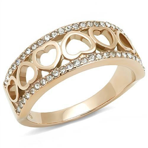 Women IP Rose Gold Stainless Steel Ring with Top Grade Crystal in Clea