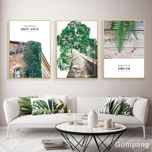 Green Plant Poster Leaf Canvas Painting Building