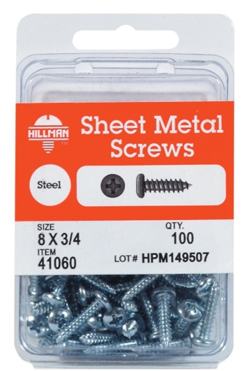 Hillman 41074 10 x 1 in. Phillips Pan Head Sheet Metal Screw- pack of 