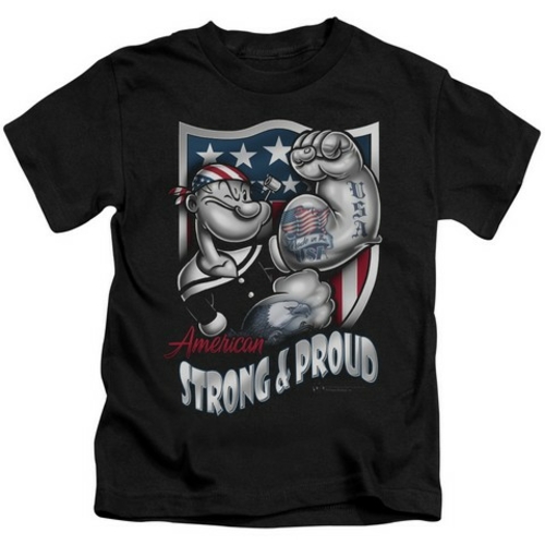 Trevco Popeye-Strong & Proud Short Sleeve Juvenile 18-1 Tee, Black