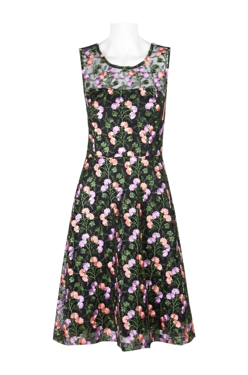Julia Jordan Scoop Neck Sleeveless Keyhole Back Illusion Floral