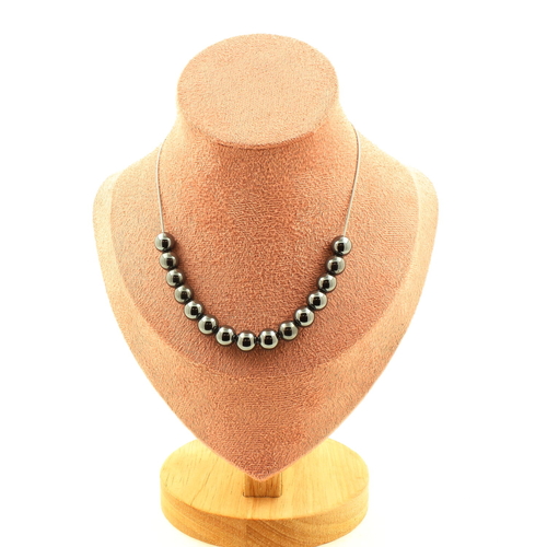 Hematite 8 mm 15 beads necklace. Stainless steel chain