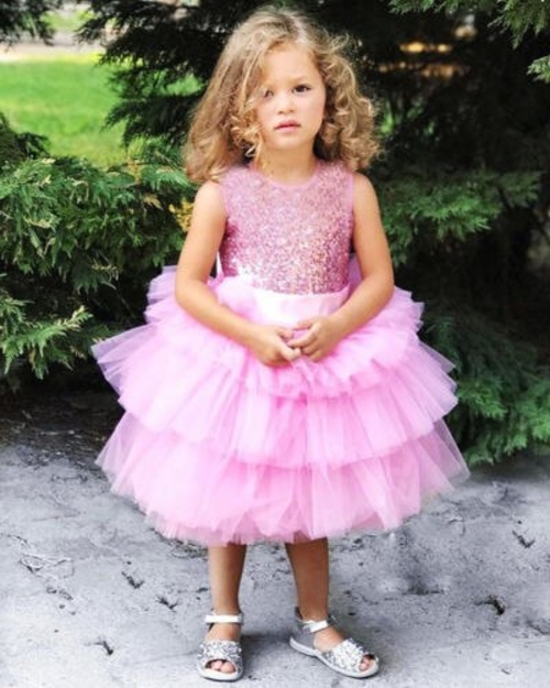 Sleeveless Toddler Kids Girls Sequin Tulle Pageant