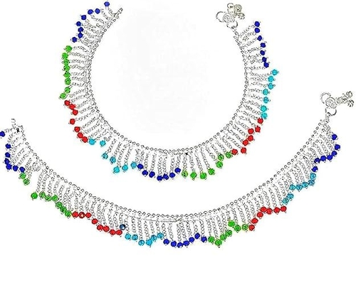 Indian Traditional White Metal Anklets Payal Pair for Women Girls