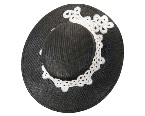 Black & White boater hat with lace