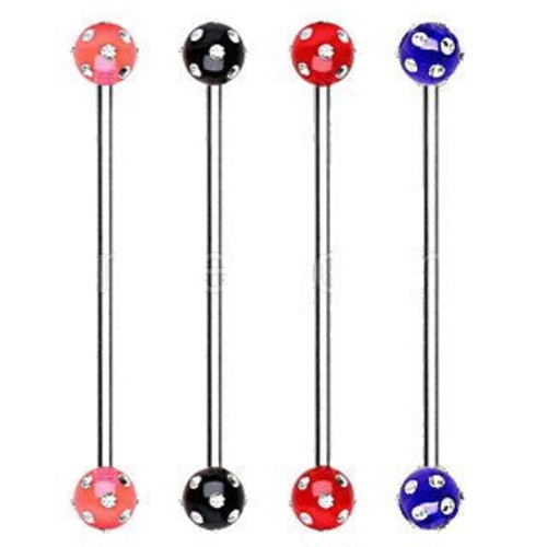 316L Surgical Steel Industrial Barbell with UV Acrylic Multi Gemmed