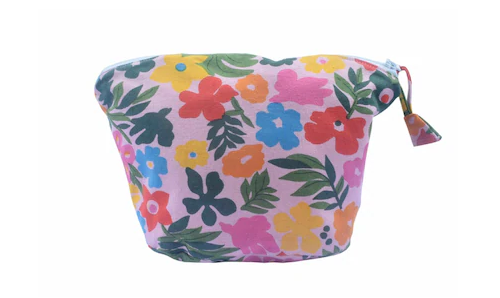 Pink Flower Cotton Cosmetic & Travel Pouch