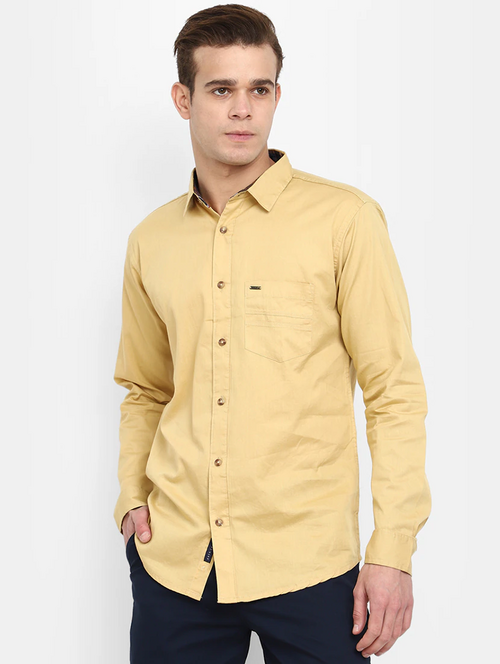 Men's Solid Slim Fit Cotton Casual Shirt YELLOW 3XL
