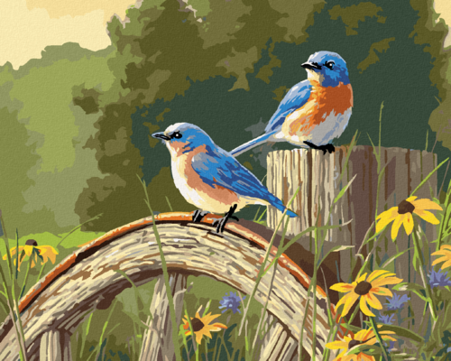 Zuty - Paint by Numbers - MOUNTAIN BLUEBIRD ON A WOODEN WHEEL AND