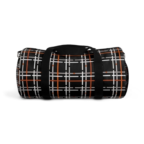 Duffel Bag - Carry on Luggage - Black and Orange Plaid