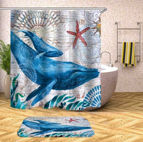 Whales Vintage Map Shower Curtain