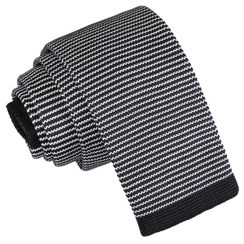 Pin Stripe Knitted Skinny Tie - White & Black