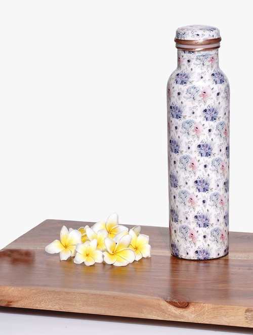 Natural White Hand Crafted Copper Hand Carved Bottle 1 Litre