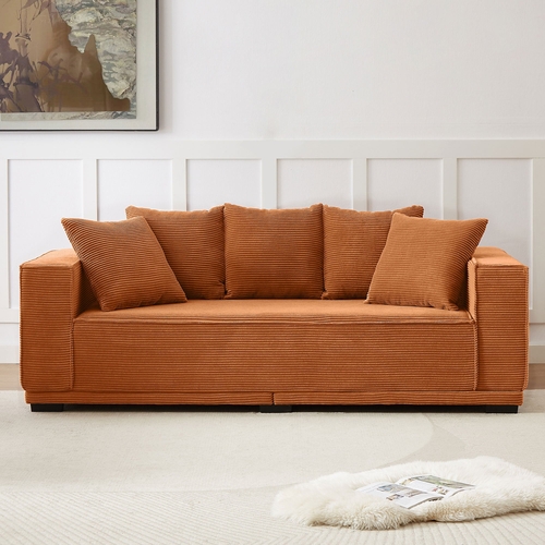 88.97'' Corduroy Sofa with 5 Matching Toss Pillows Modern Upholstered