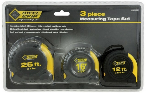 Steel Grip 2265296 3 Piece Measuring Tape Set