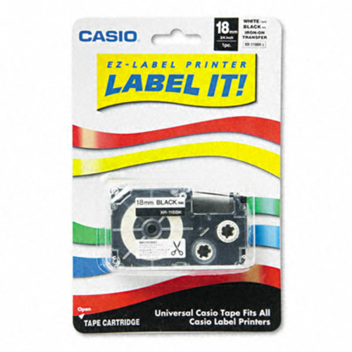 Casio XR118BKS Label Printer Iron-On Transfer Tape  18mm  Black on Whi