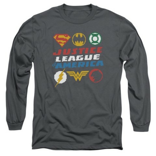 Trevco Jla-Pixel Logos Long Sleeve Adult 18-1 Tee- Charcoal - Medium