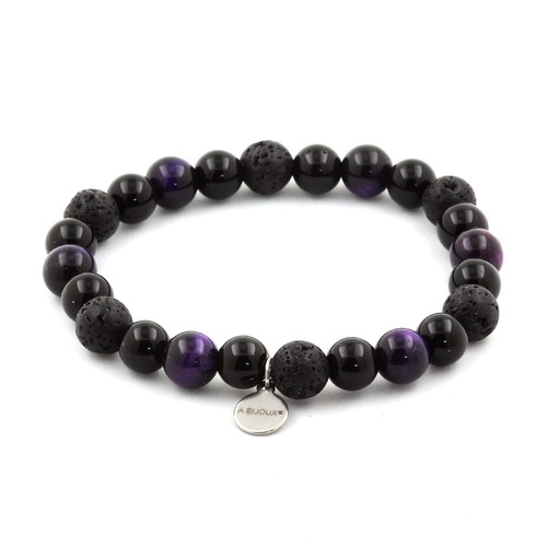 Purple Tiger's Eye + Lava + Black Agate Bracelet 8 mm Beads.