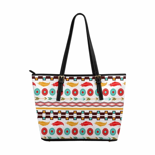 Large Leather Tote Shoulder Bag - Bohemian Multicolor Illustration