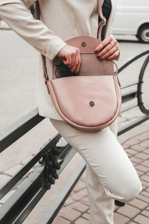 Pink Soft Leather Ladies Bag, Small Leather Pouch, Little Crossbody