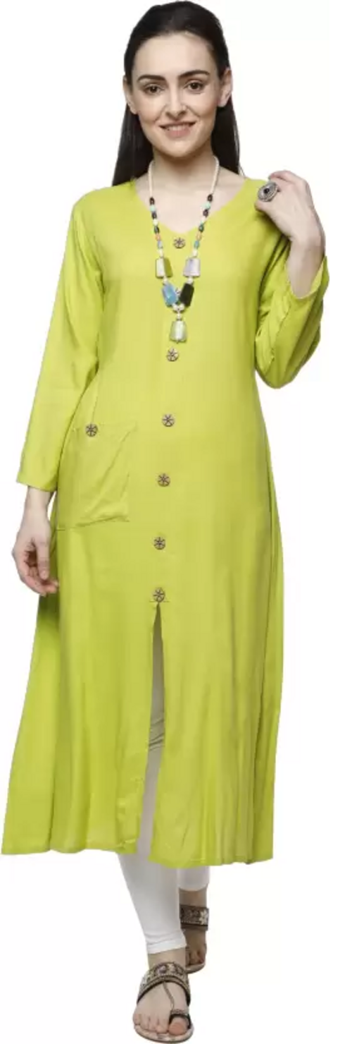 Women Solid Viscose Rayon A-line Kurta  (Green) Size M